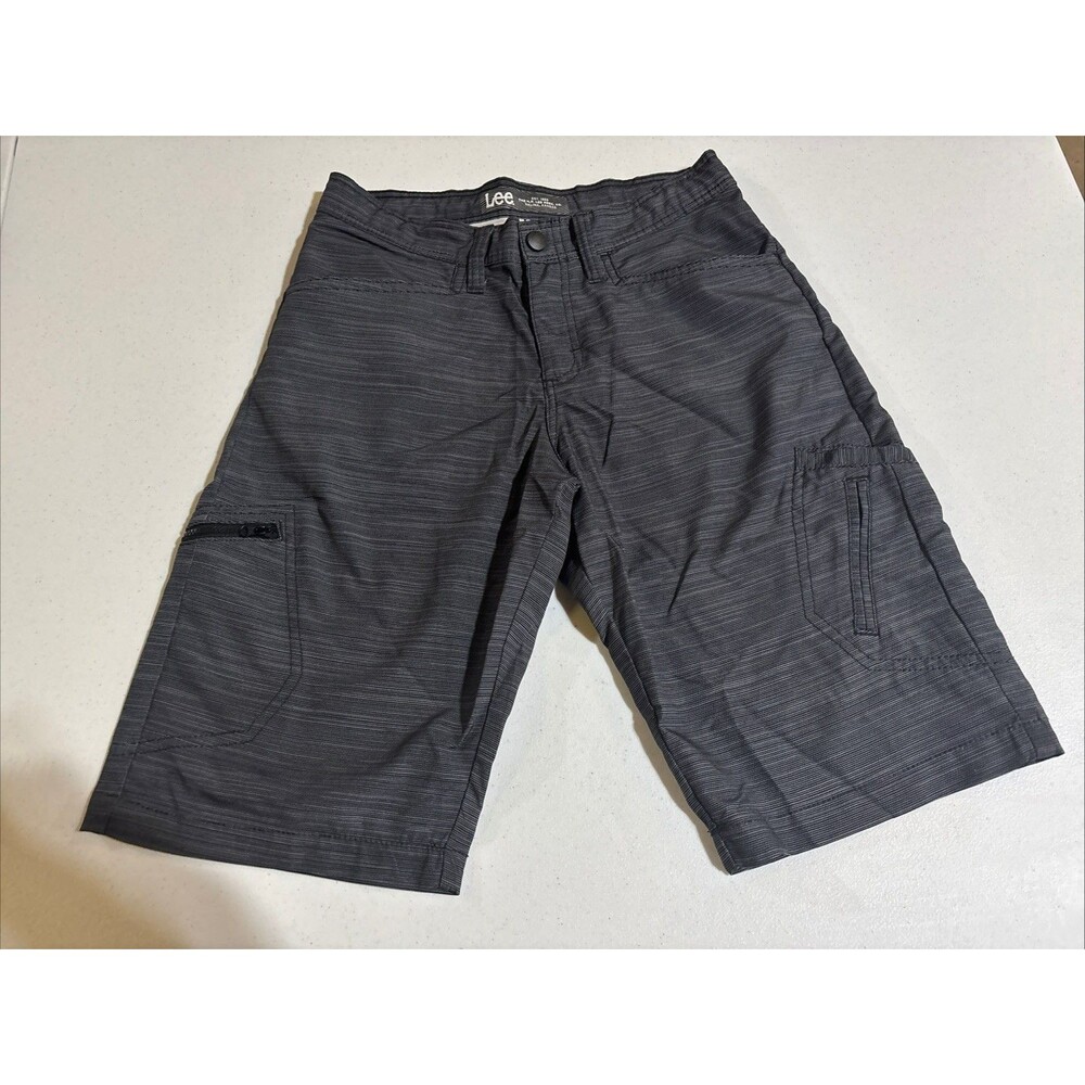 Lee Shorts Boys Size 14 Moisture Wicking Black Grey Adjustable Waist